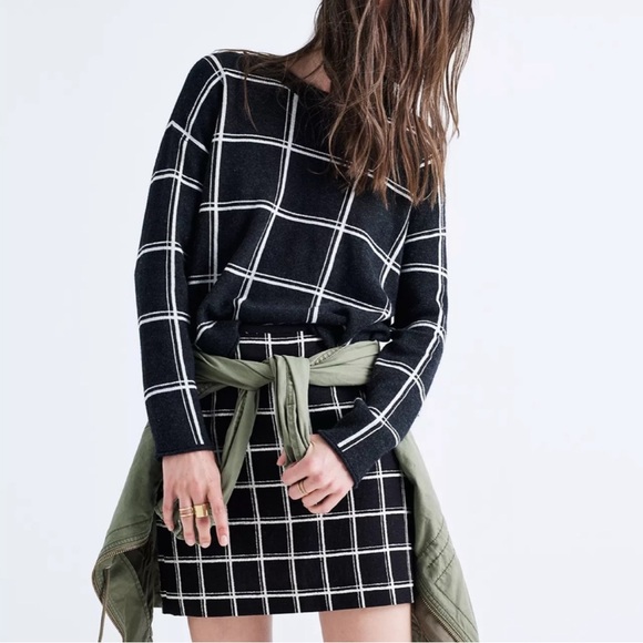 Madewell Black White Double Windowpane Grid Wool Alpaca Blend Sweater Size S - Picture 6 of 11